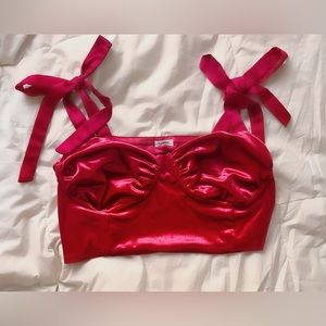 Garage Red velvet cropped corset top with bows. Brand:Garage Size: M Colour: Red